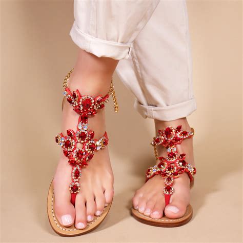 Jeweled sandals with crystals and gems 